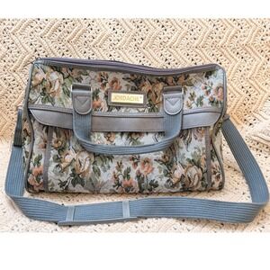 Vintage Jordache Floral Tapestry Duffle Bag Grey Rose Travel Carry On Weekender